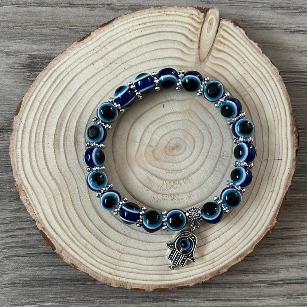 Hamsa Bracelet w/ Spinning Evil Eye Hamsa - Evil Eye Beads